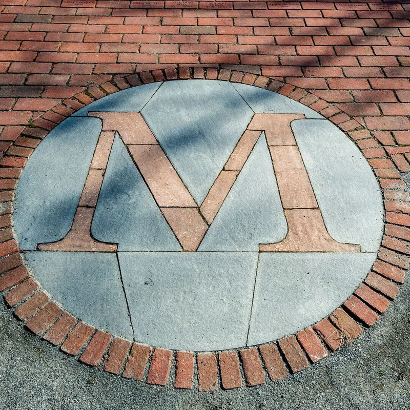 "M" in pavement at frat row garden